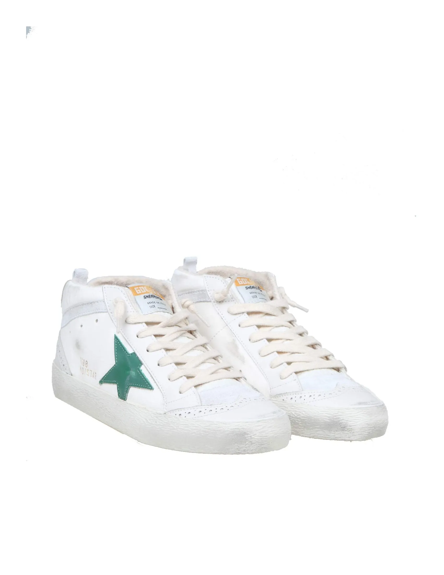 GOLDEN GOOSE MID STAR SNEAKERS IN WHITE LEATHER
