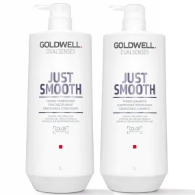Goldwell Dualsenses Just Smooth Frizz Taming Shampoo And Conditioner, For Smoothing Unruly, Frizzy Hair 1L Duo (Worth £101)