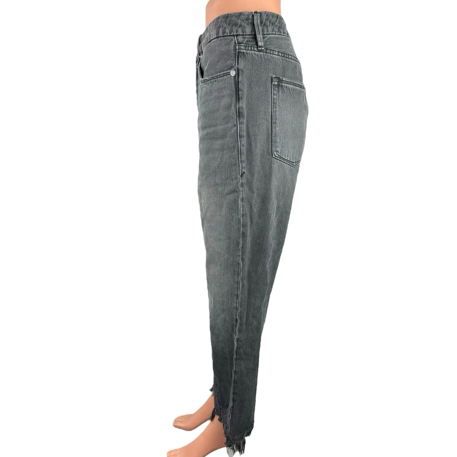 Good American Good Vintage Gray Denim High Rise Raw Hem Straight Leg Jeans Sz 4