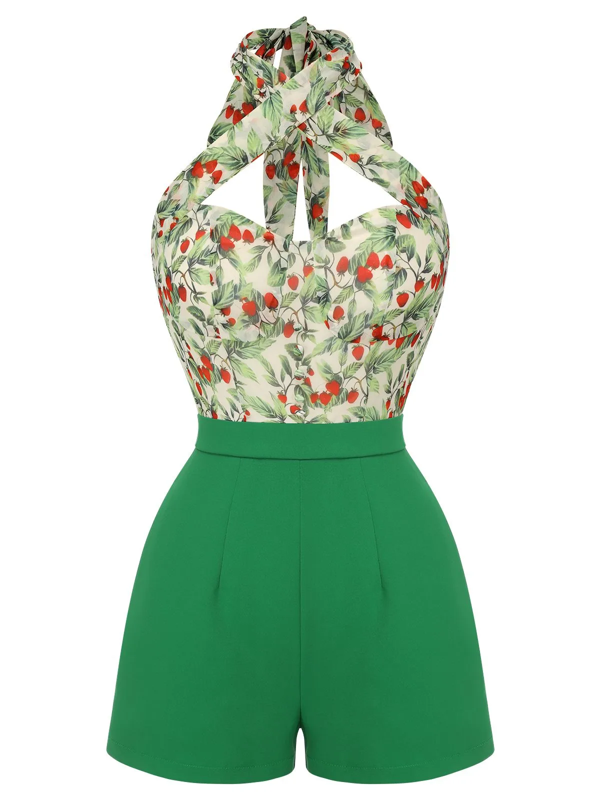 Green 1950s Strawberry Halter Romper