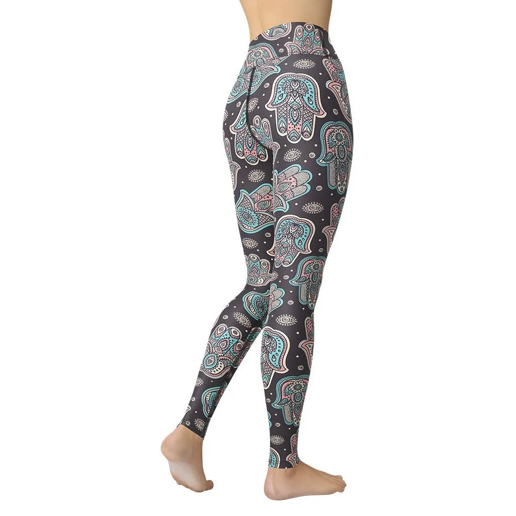 Hand Drawn Hamsa Yoga Leggings