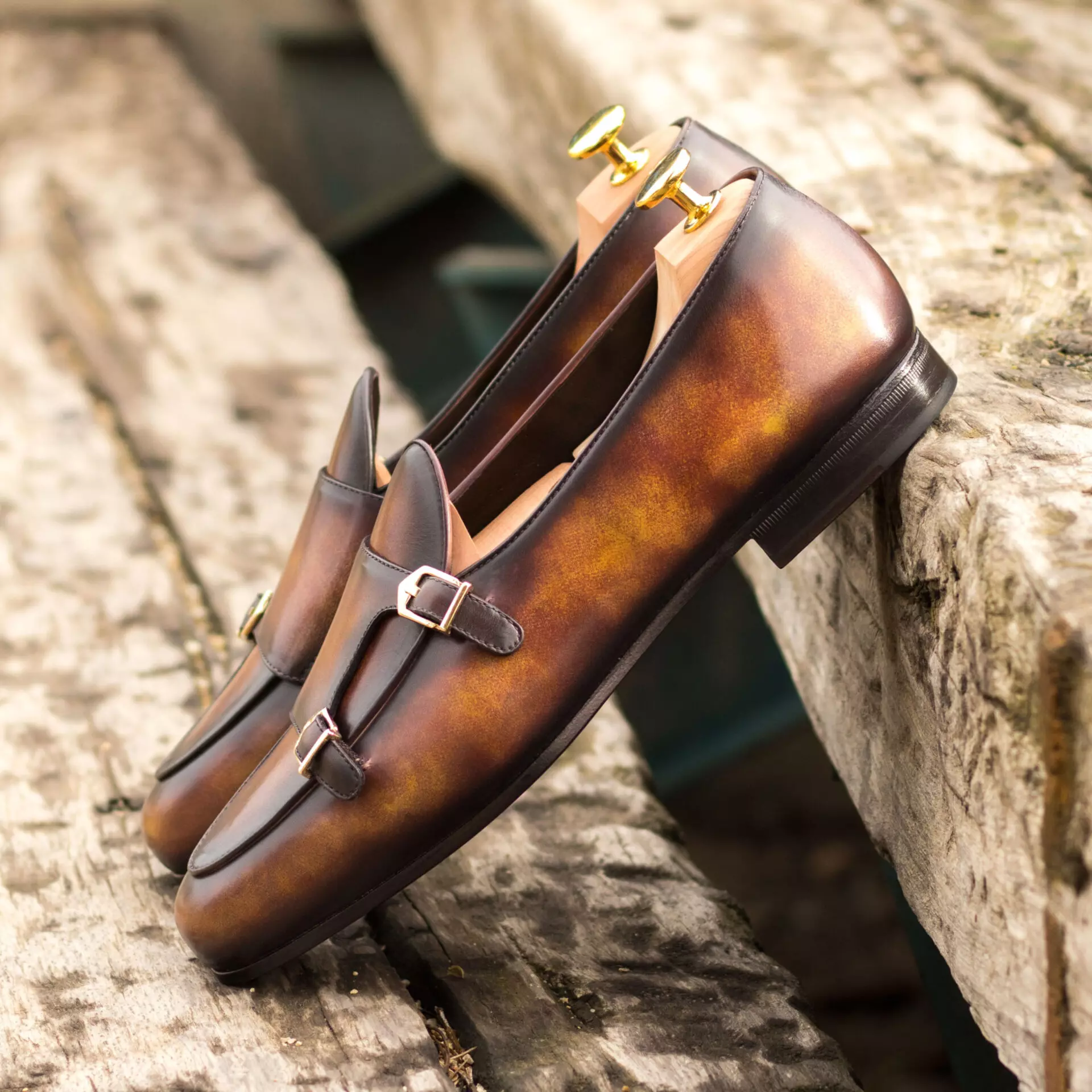 --Hand Made Patina Monk Slipper Shoe-