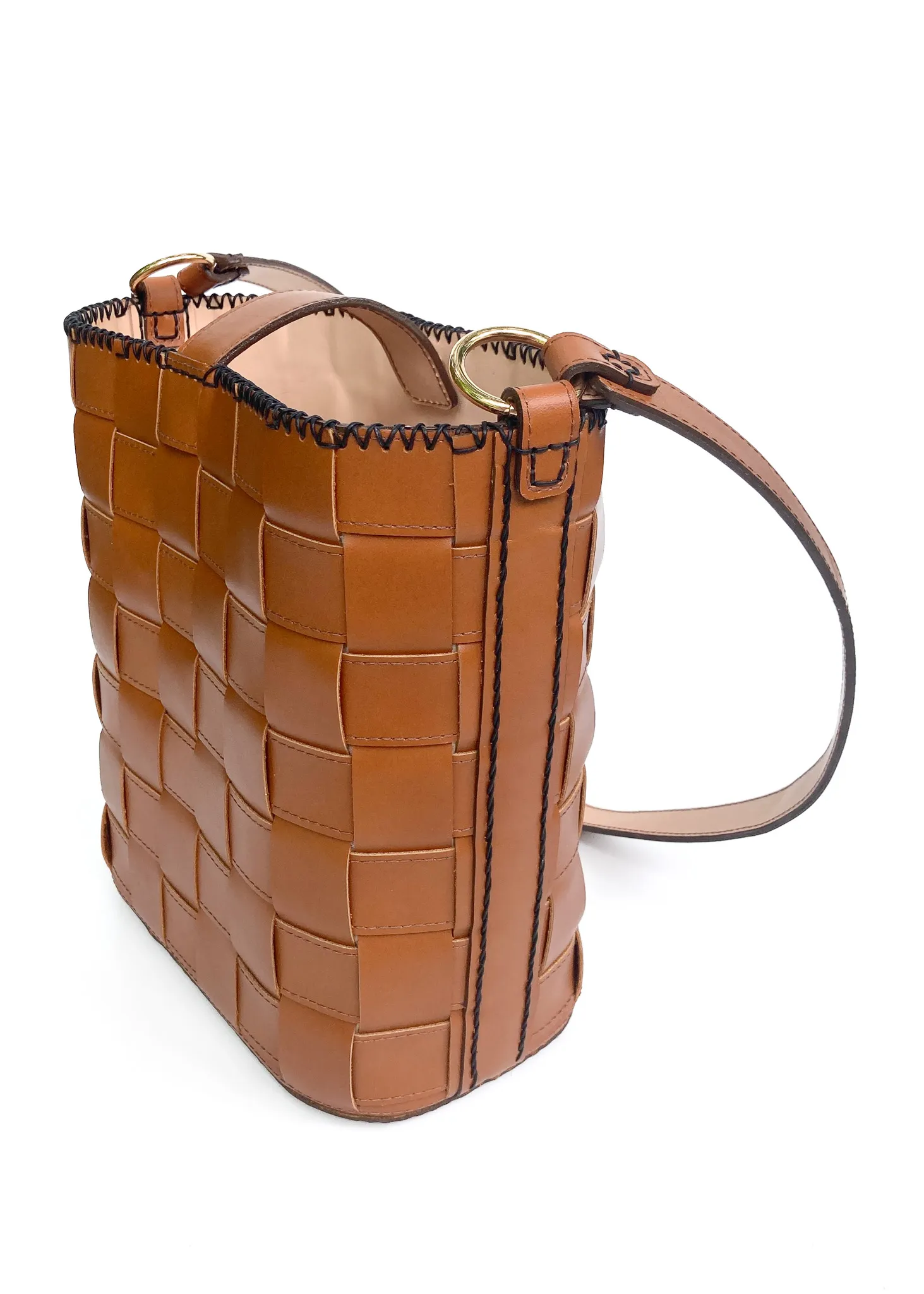 handwoven market bag in cognac