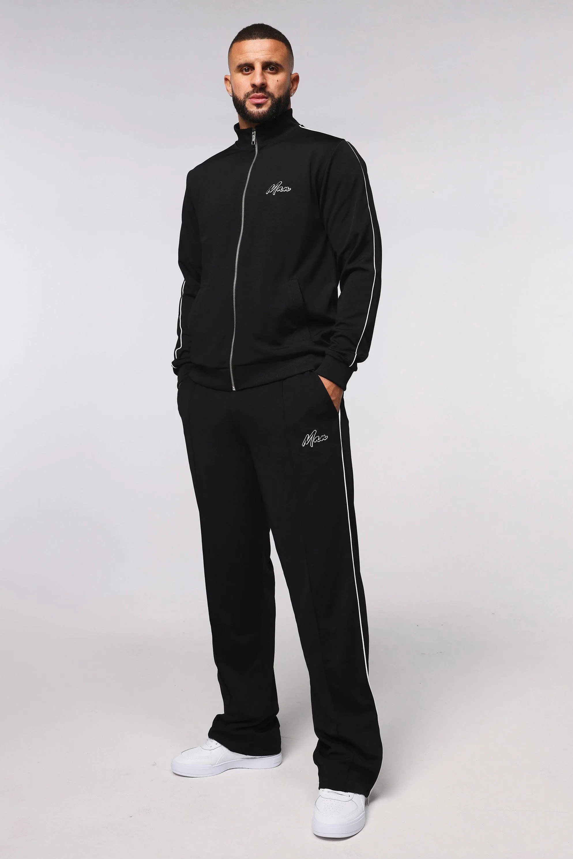 Heavyweight Tricot Man Funnel Neck Tracksuit | boohooMAN UK