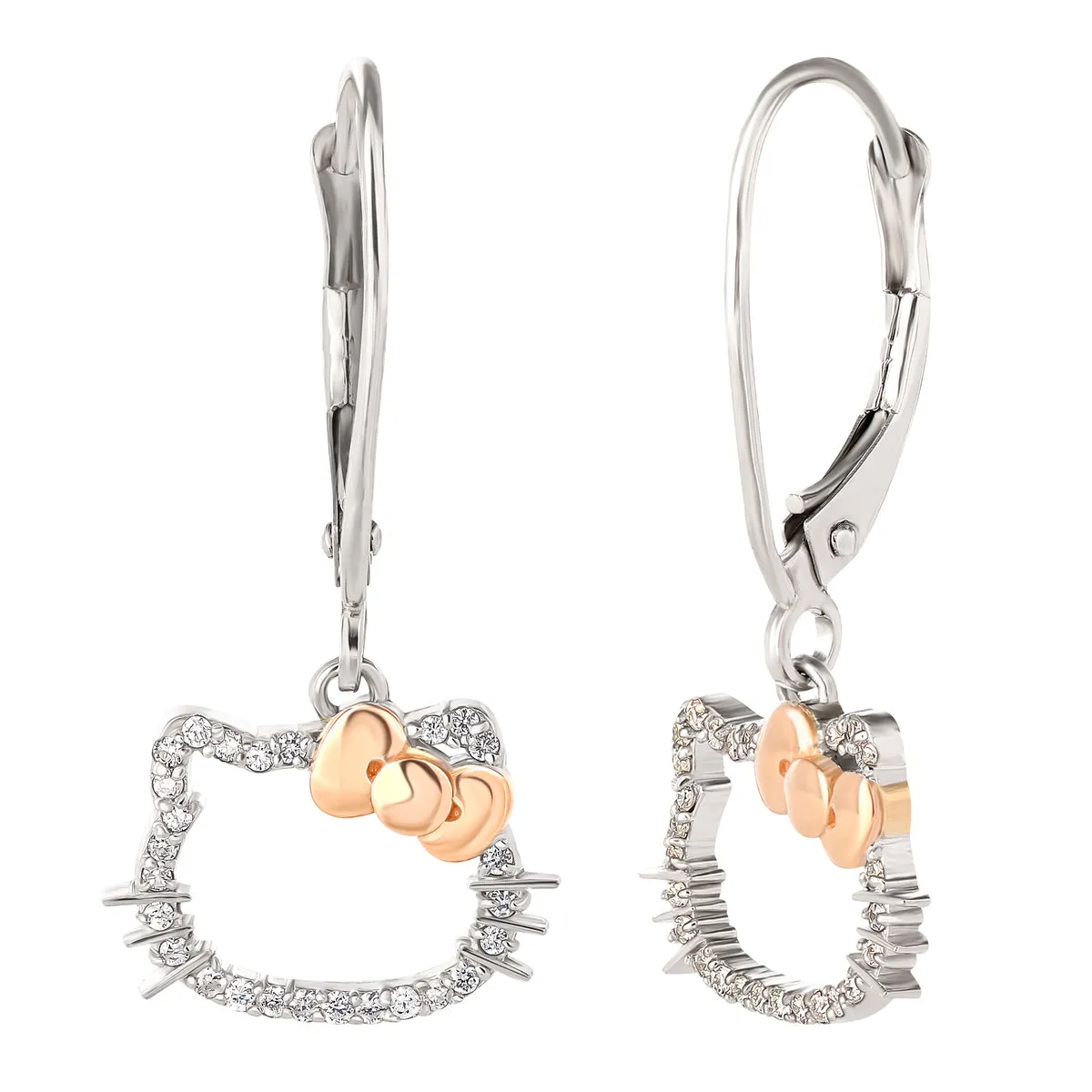Hello Kitty 14K White Gold Diamond Drop Earrings