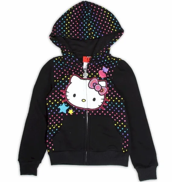 Hello Kitty Girl's Sequin Bow Full Zip Fleece Hoodie