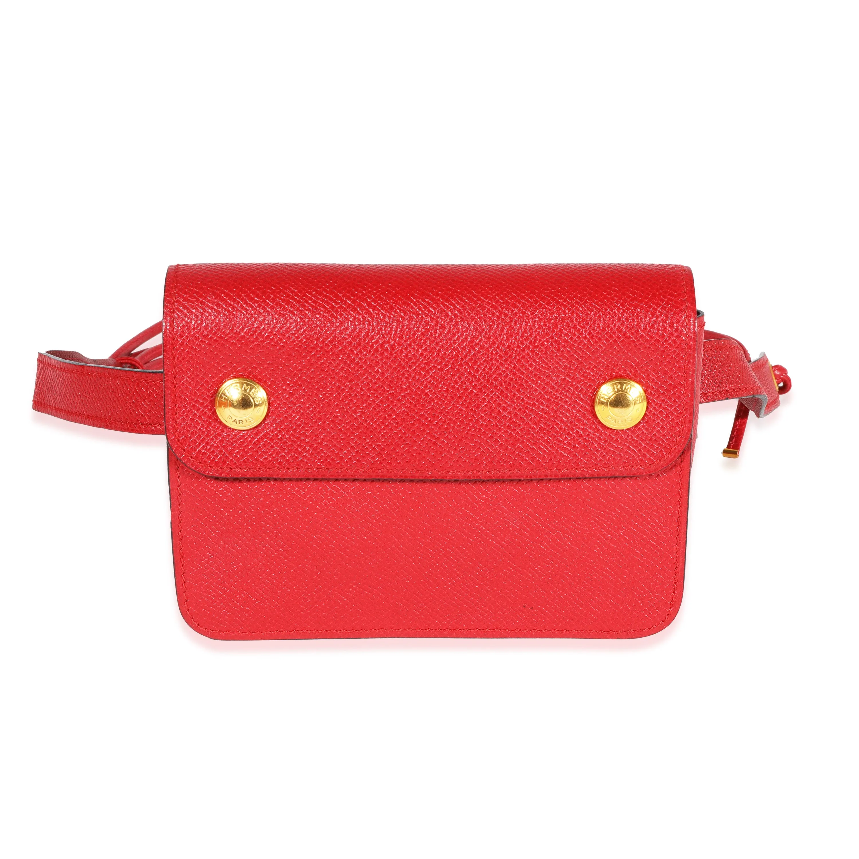 Hermès Vintage Rouge Vif Courchevel Pochette Belt Bag GHW