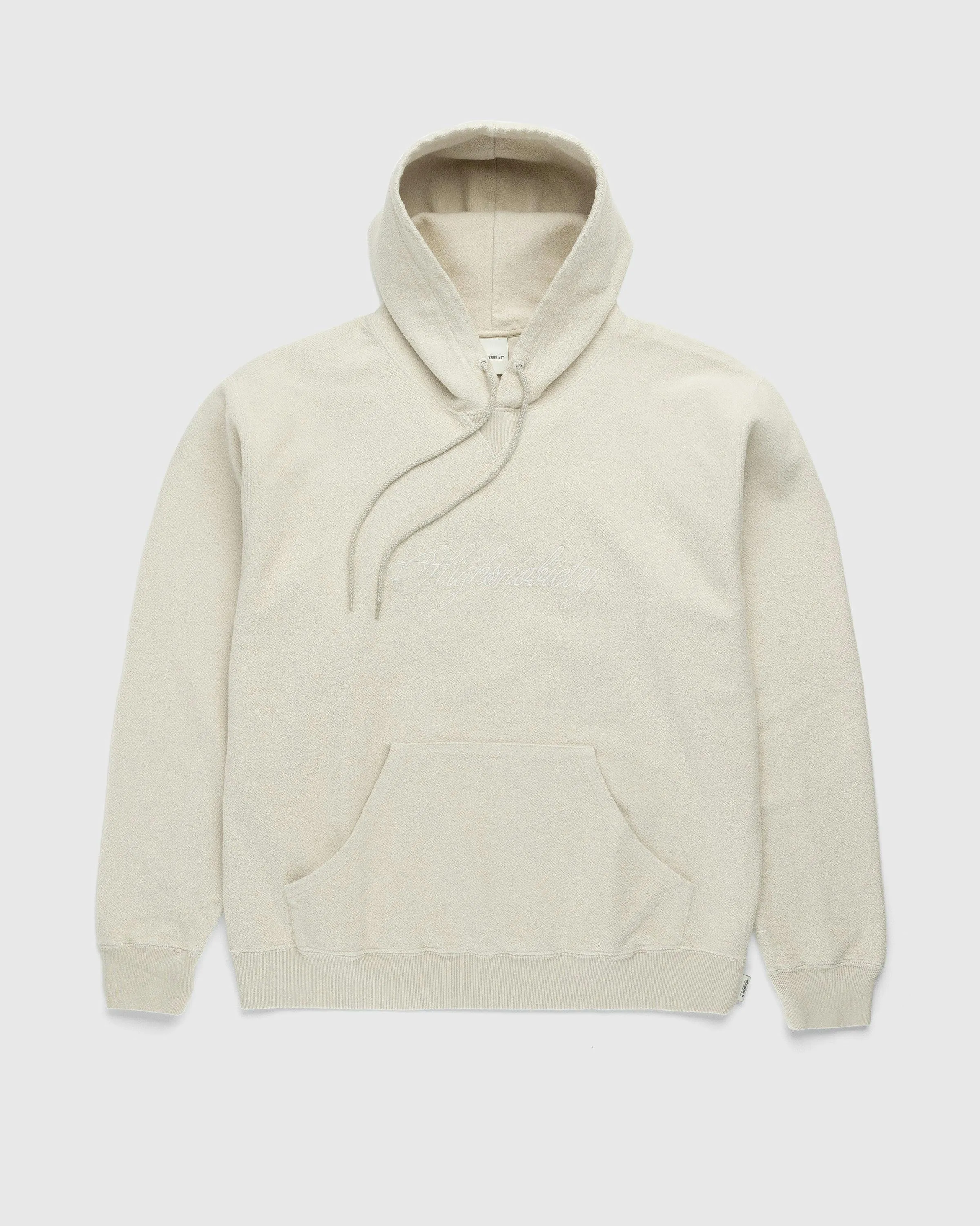 Highsnobiety – Script Logo Reverse Fleece Hoodie Beige | Highsnobiety Shop