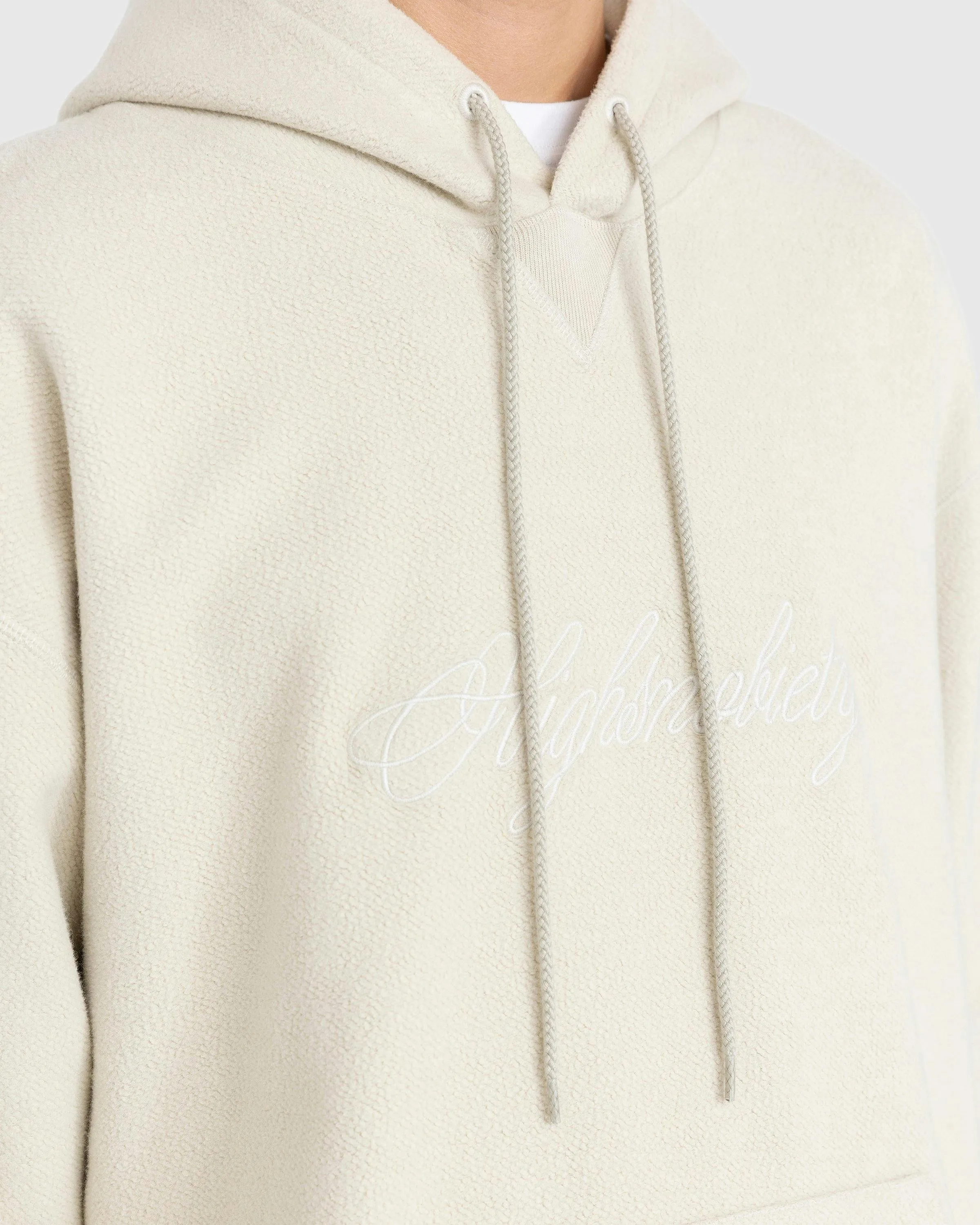 Highsnobiety – Script Logo Reverse Fleece Hoodie Beige | Highsnobiety Shop