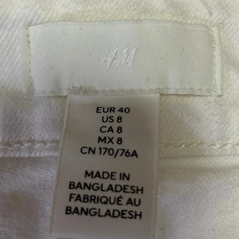 H&M White High Waist Flared Leg Stretch Ankle Denim Jeans Pants Trouser Size 8