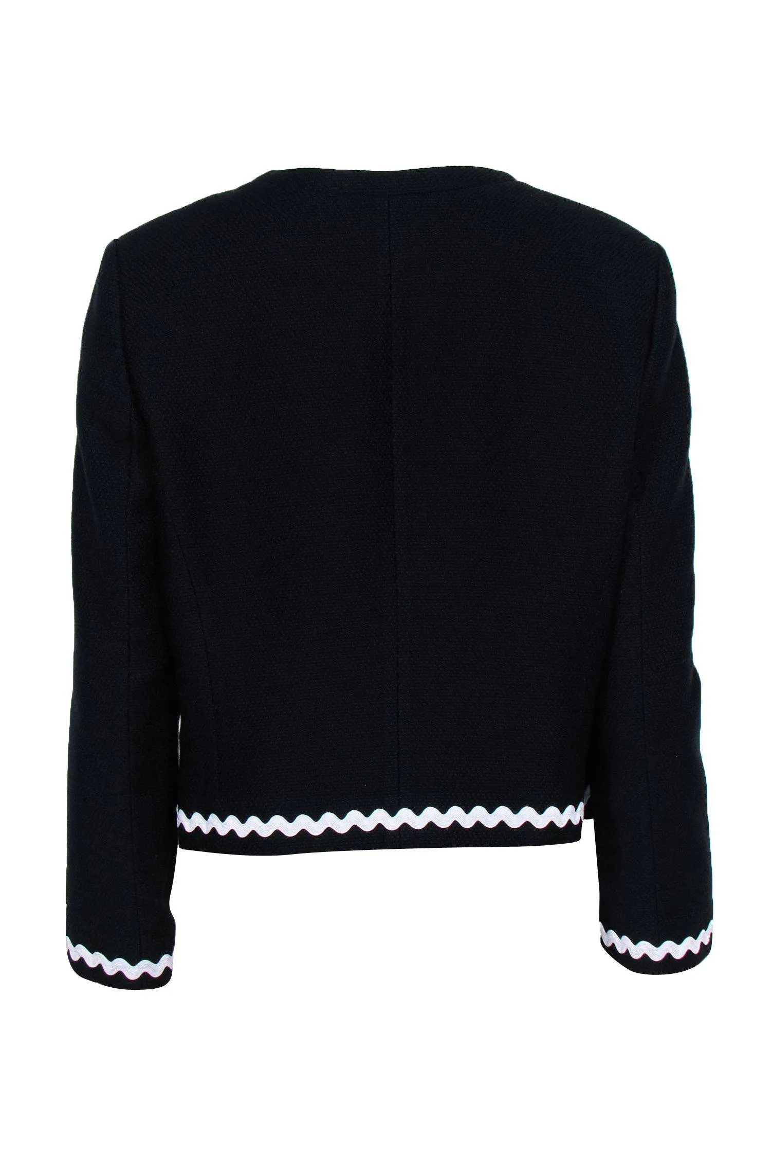 Hobbs - Black Woven Cropped Jacket w/ Wavy Trim Sz 12