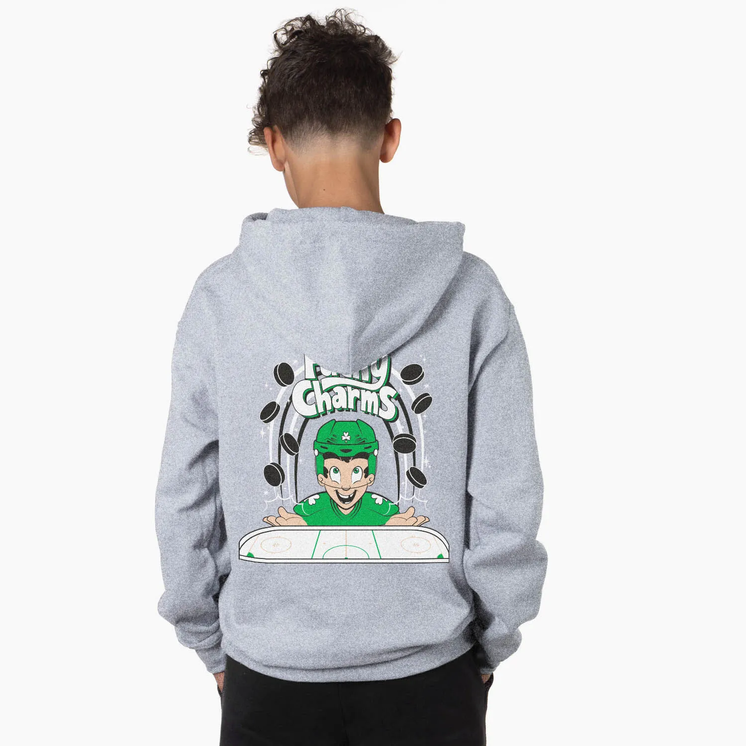 Hockey Hooded Sweatshirt - Pucky Charms (Back Design) 
