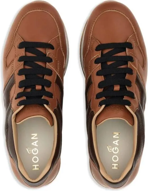 Hogan logo-patch lace-up sneakers Brown