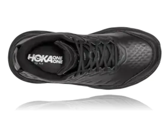 Hoka Mens Bondi Slip Resistant Leather Walking Shoe ***WIDE WIDTH***- Black Leather