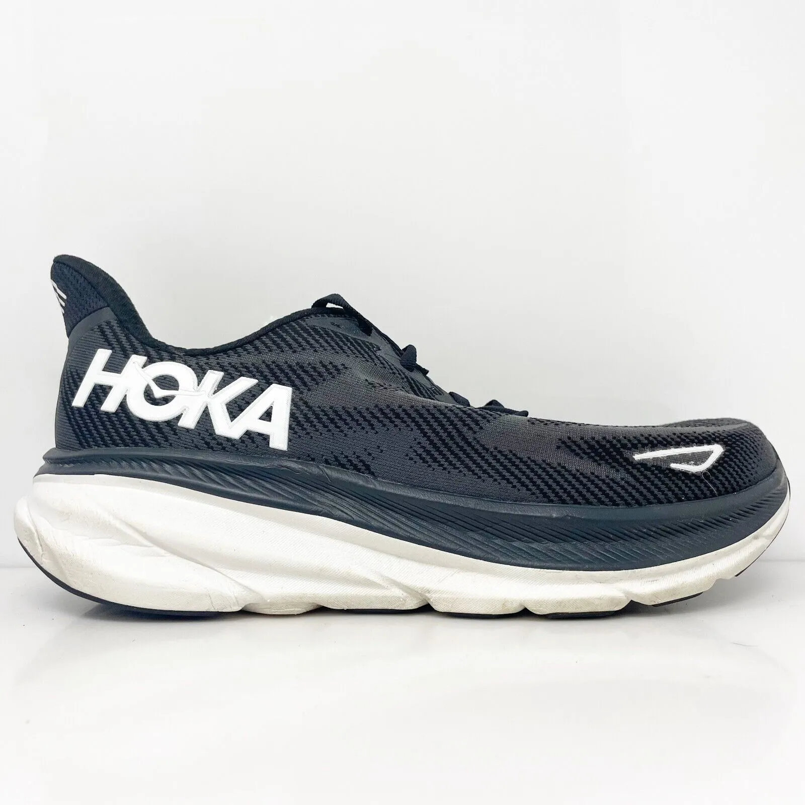 Hoka One One Mens Clifton 9 1127895 BWHT Black Running Shoes Sneakers Size 9.5 D