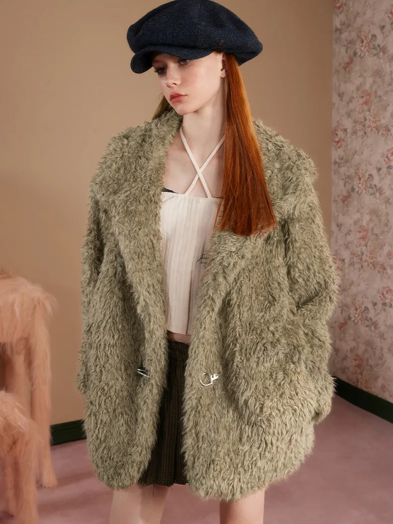 Hoodie Fluffily Retro Plain Simple Long Oversize Fur-Jacket