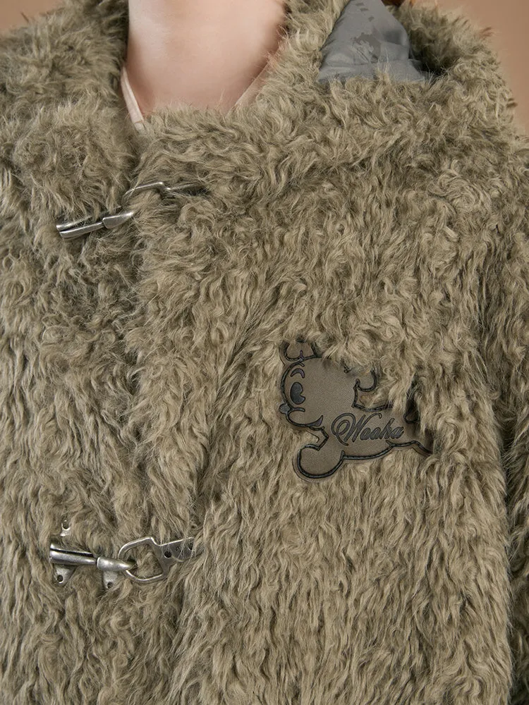 Hoodie Fluffily Retro Plain Simple Long Oversize Fur-Jacket
