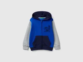Hoodie with zip and embroidered logo - Multi-color | Benetton