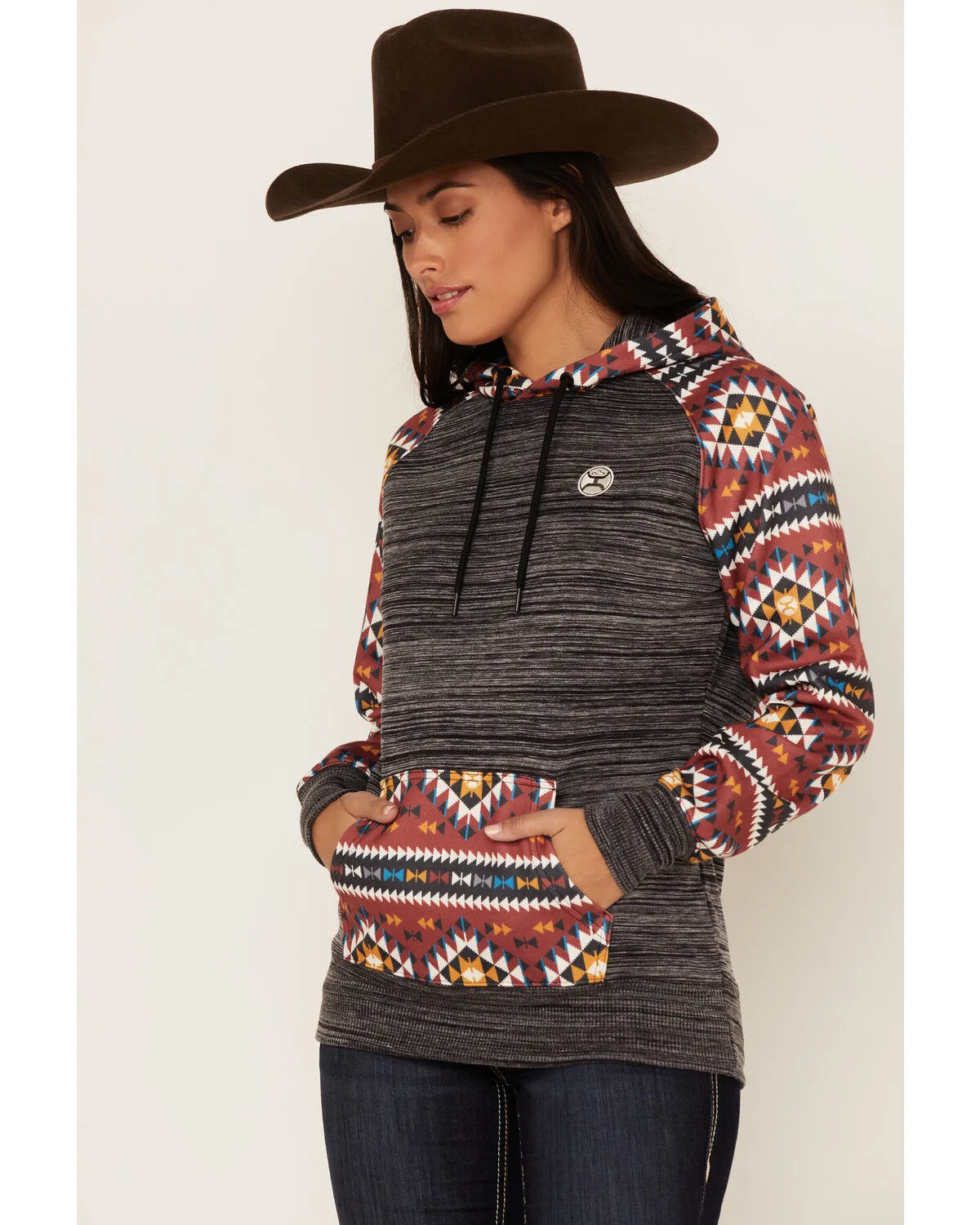 Hooey Women's Southwestern Contrast Print Summit Hoodie