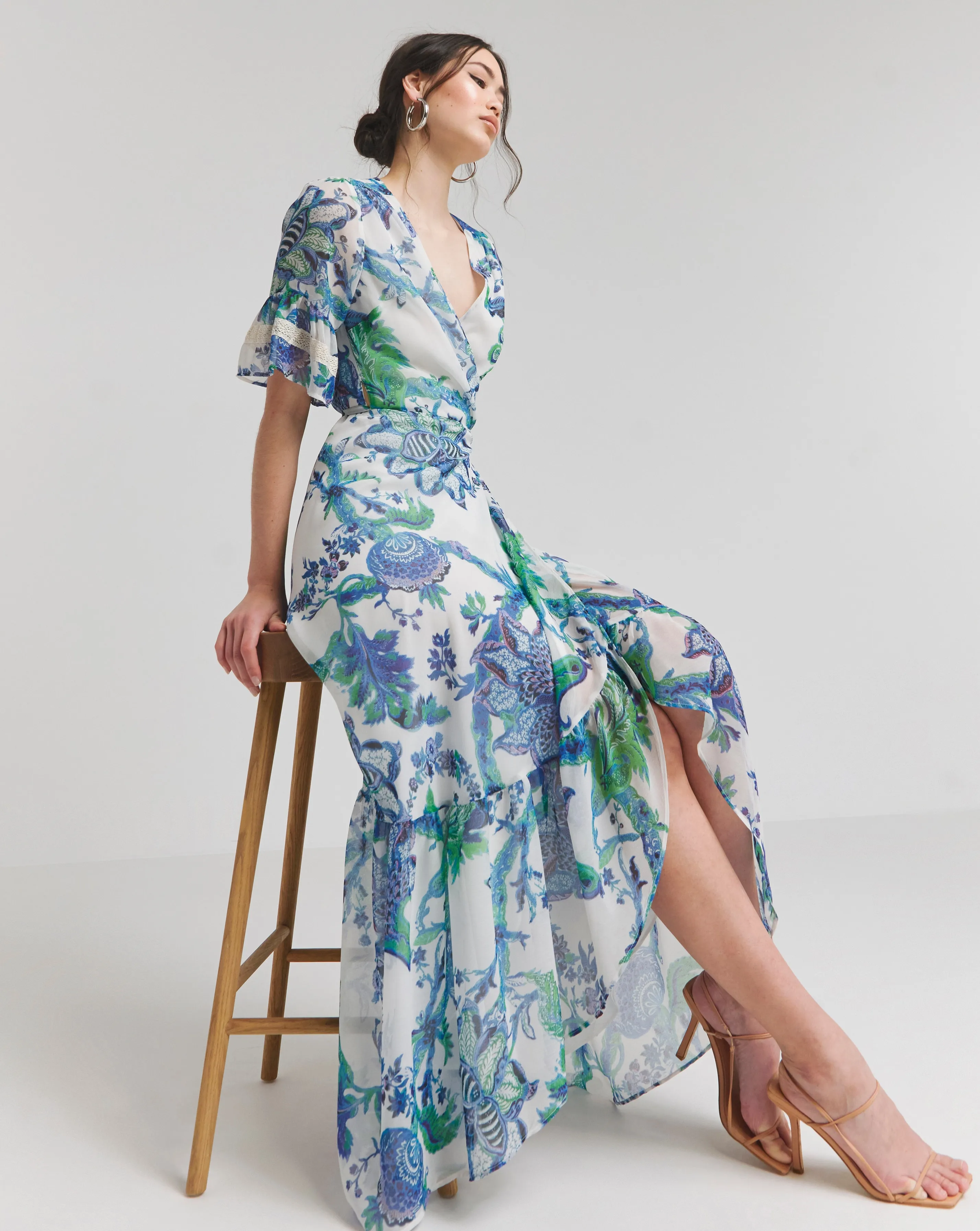Hope & Ivy Catalina Flutter Sleeve Wrap Maxi Dress | Simply Be