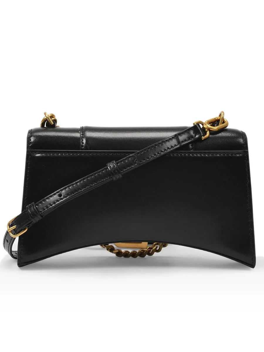Hourglass XS with Chain Shoulder Bag in Black