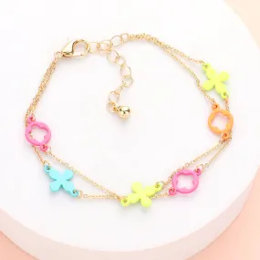 iLLASPARKZ Colored Flower Crisscross Station Double Layered Bracelet