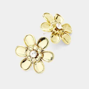 iLLASPARKZ Crystal Centered Metal Flower Stud Earrings