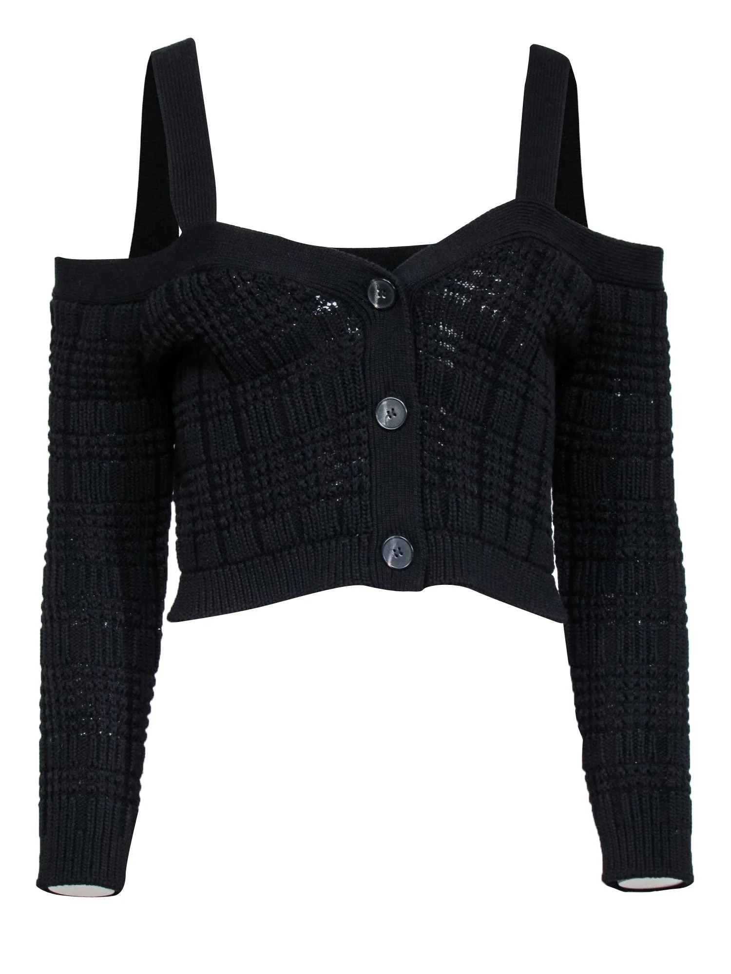 Intermix - Black Cold Shoulder Cropped Knit Cardigan Sz P