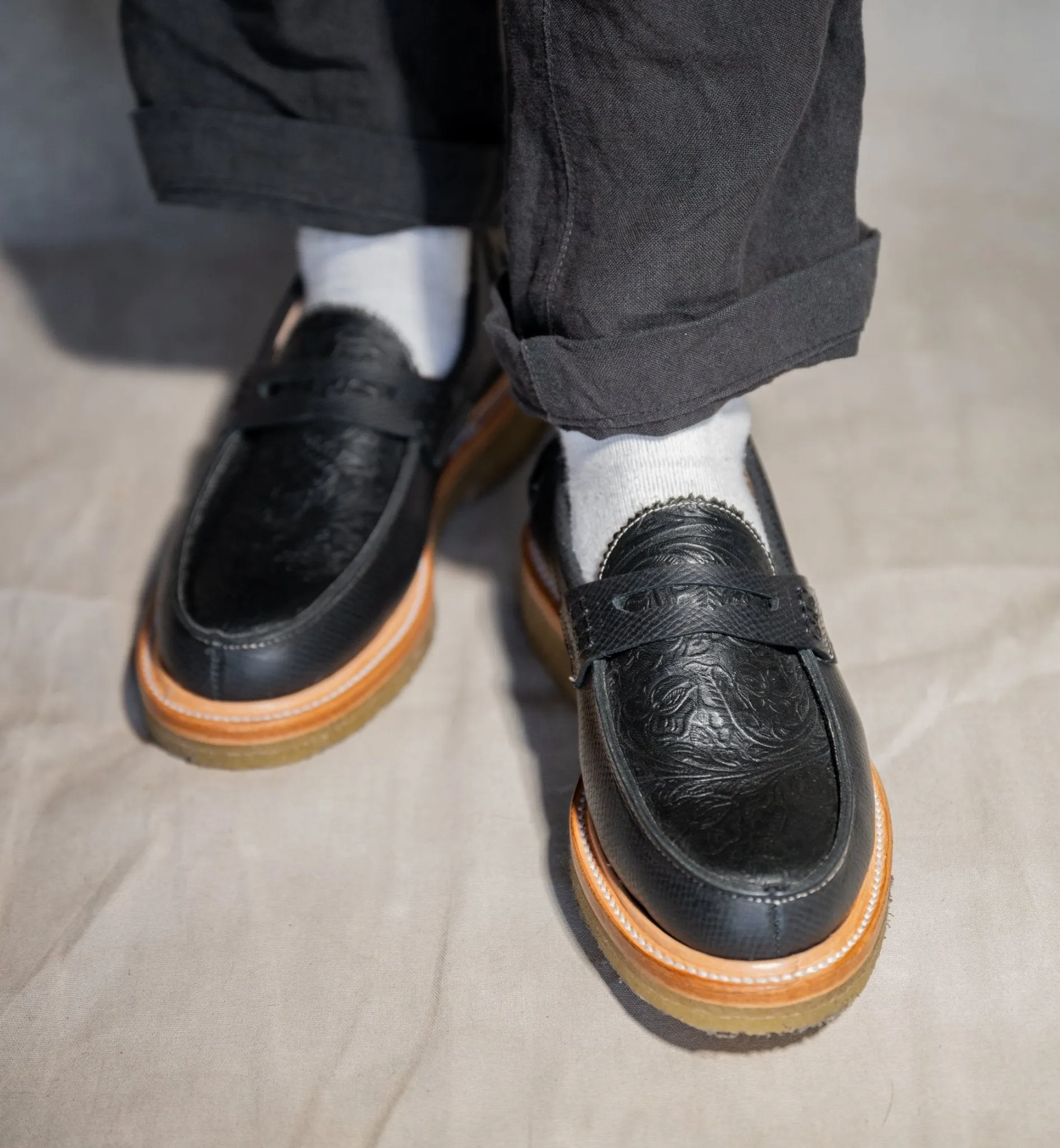 Jack Penny Loafers Western Floral Black