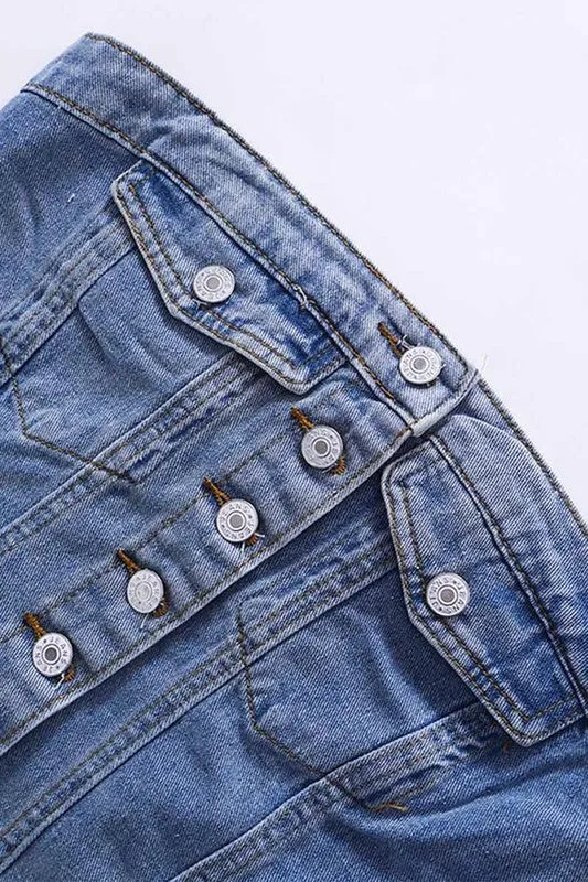 Jemma Strapless Denim Button Down Raw Hem Vest Top