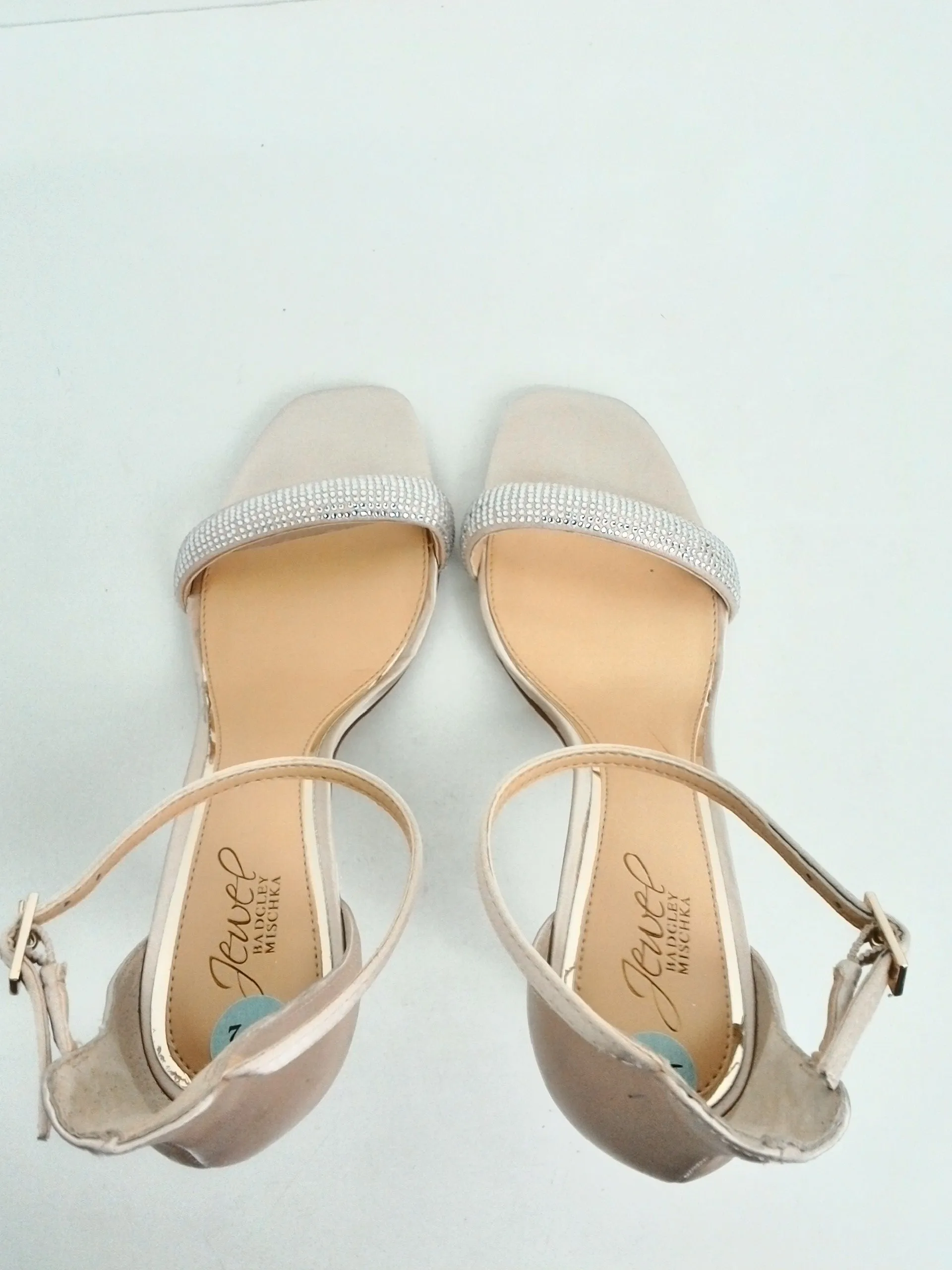 Jewel Badgley Mischka Women's Champagne Heeled Sandals Size 9.5 M