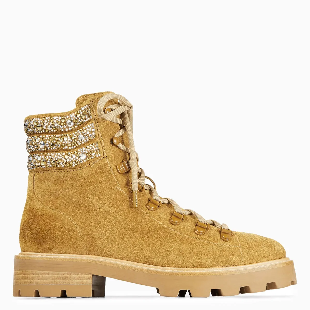 Jimmy Choo    Jimmy Choo Eshe Suede Camel Ankle Boot With Crystals