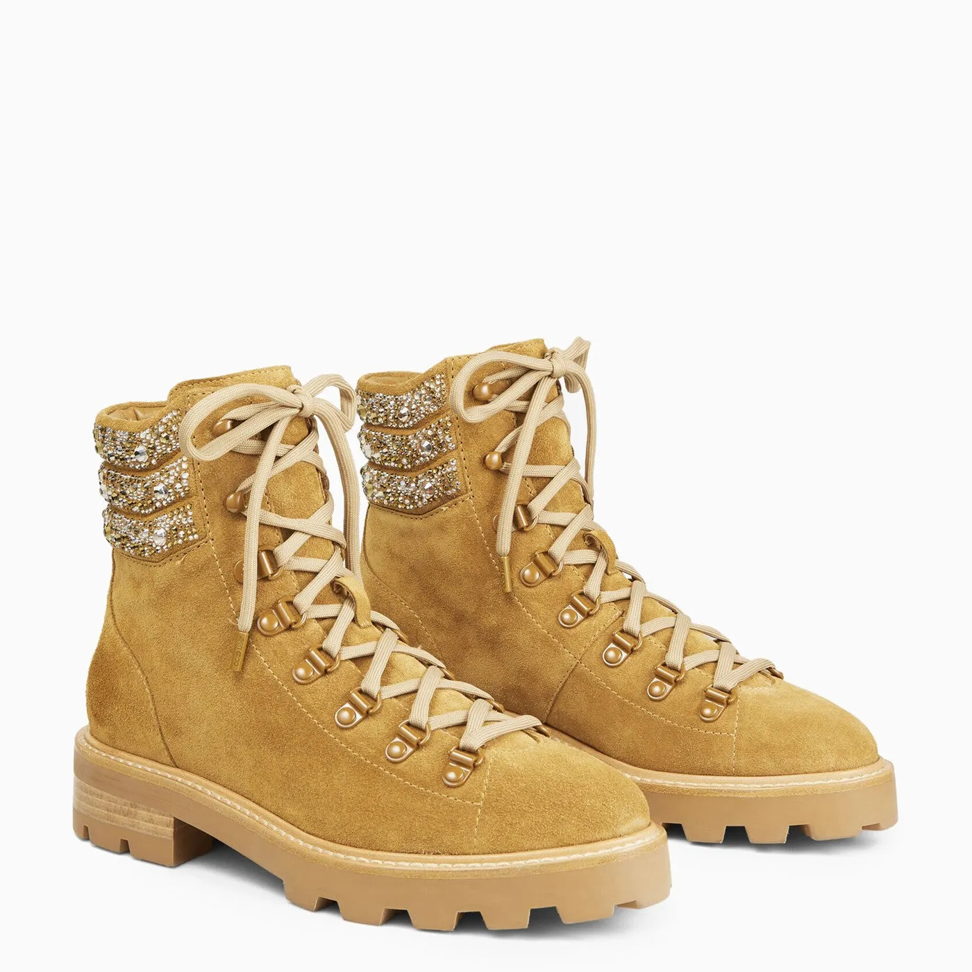 Jimmy Choo    Jimmy Choo Eshe Suede Camel Ankle Boot With Crystals