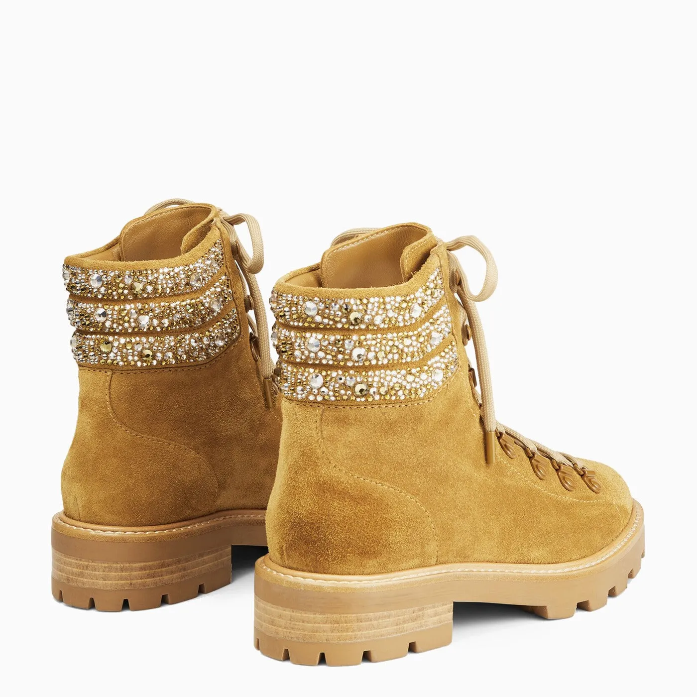Jimmy Choo    Jimmy Choo Eshe Suede Camel Ankle Boot With Crystals