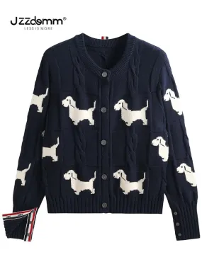 Jiuzhou Chengpin/JZZDEMM puppy embroidery texture waist slim fit temperament knitted pullover bottoming shirt tops for women