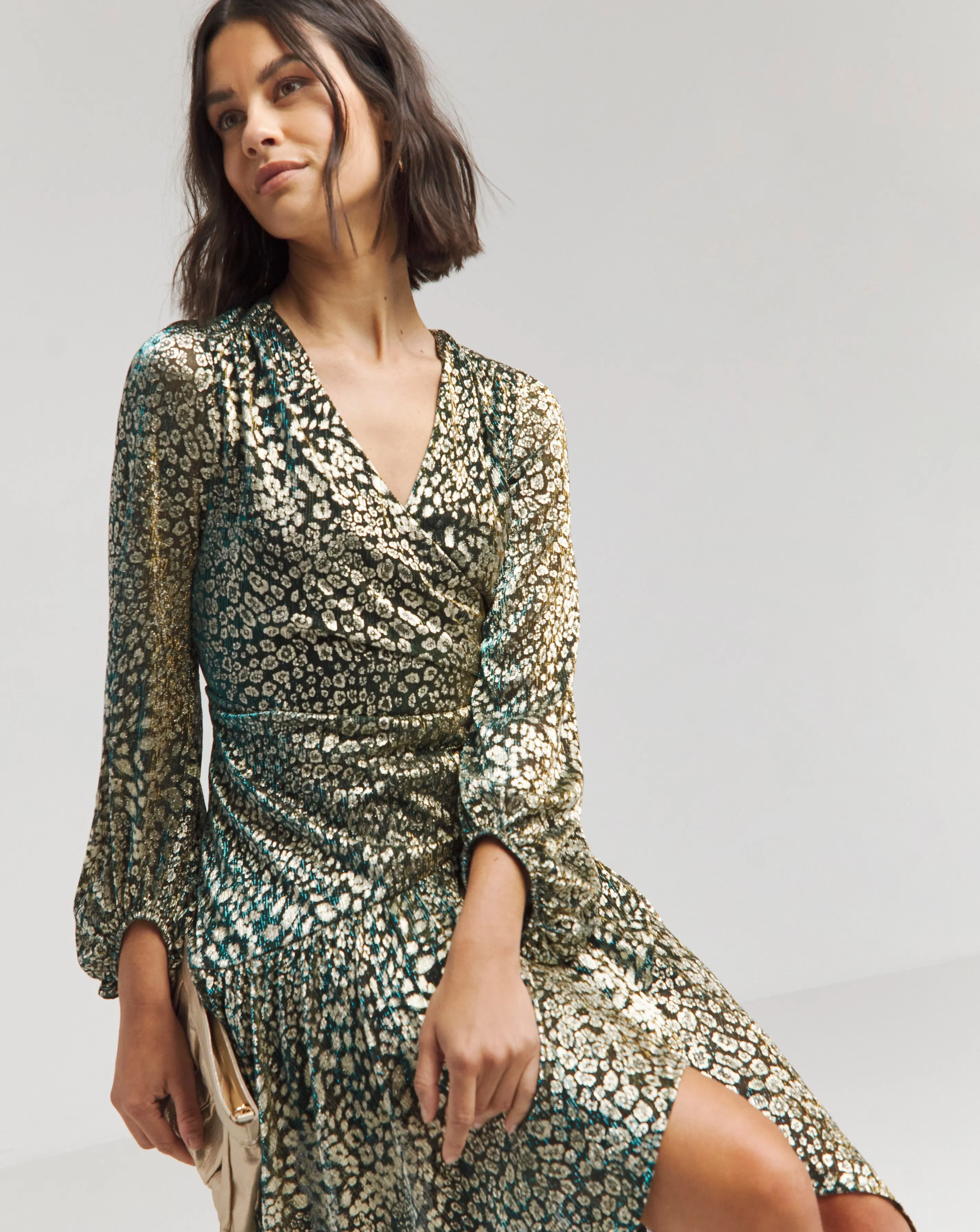 Joanna Hope Metallic Plisse Wrap Midi Dress | Simply Be
