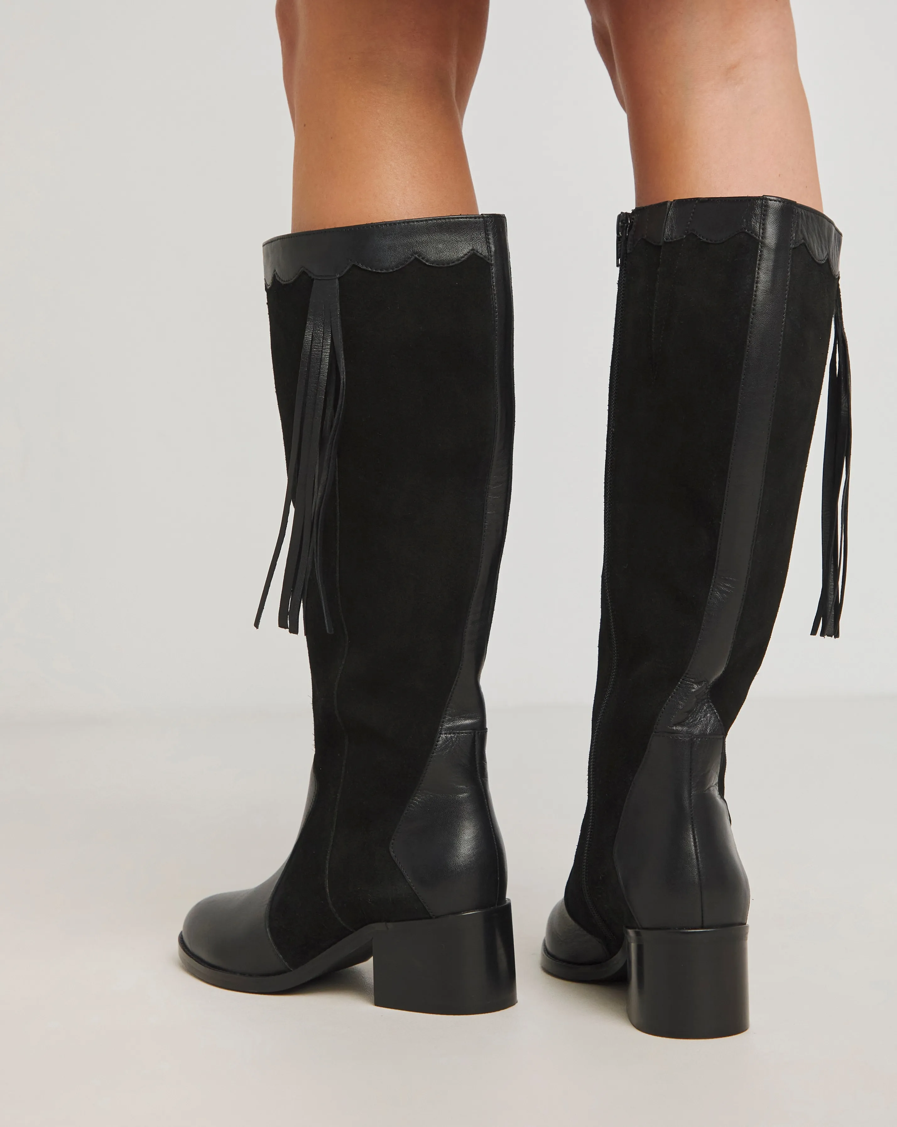 Joe Browns Knee High Riding Boot With Patch Work Detail E Fit Standard Calf