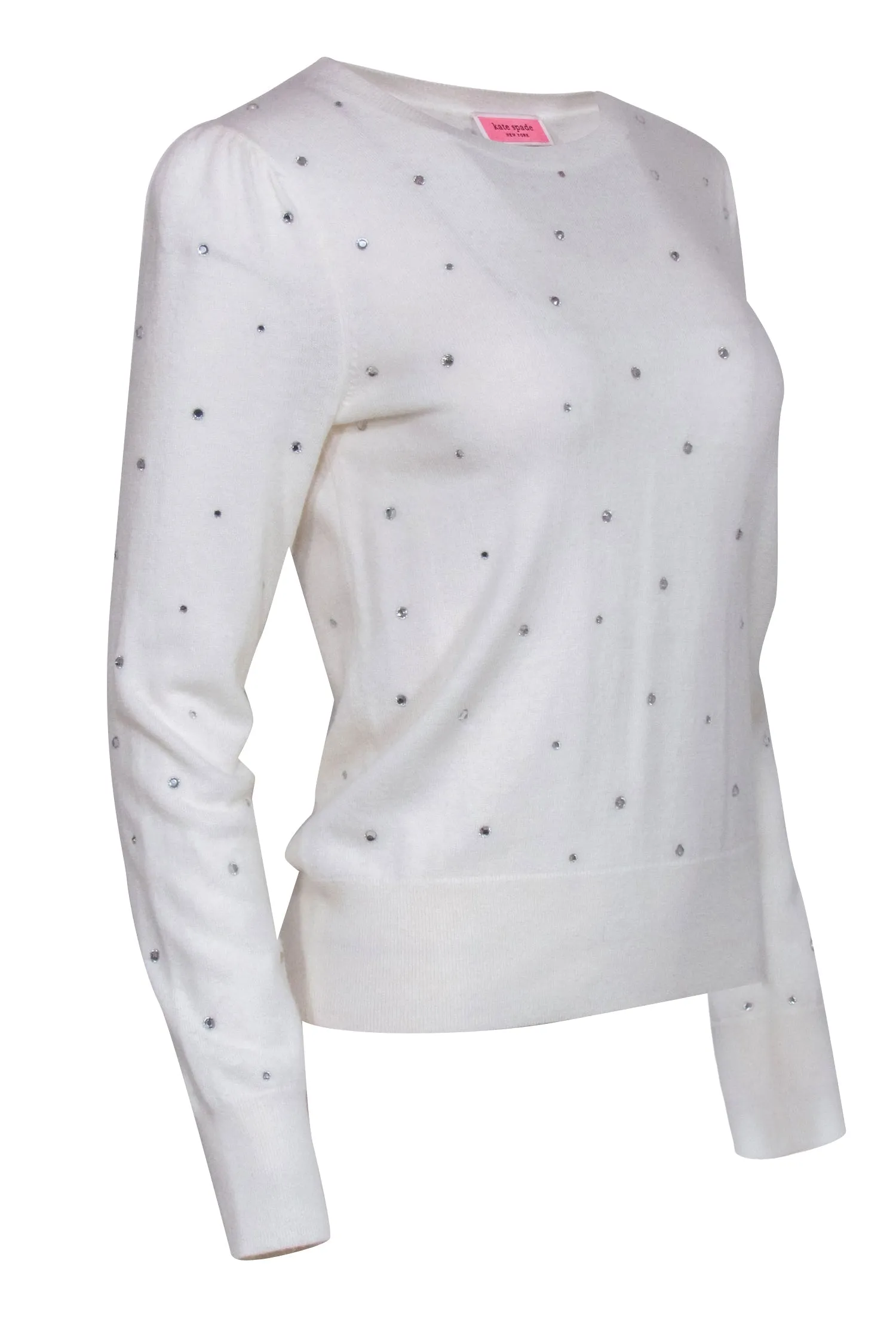 Kate Spade - Cream Crewneck Sweater w/ Scattered Rhinestones Sz S