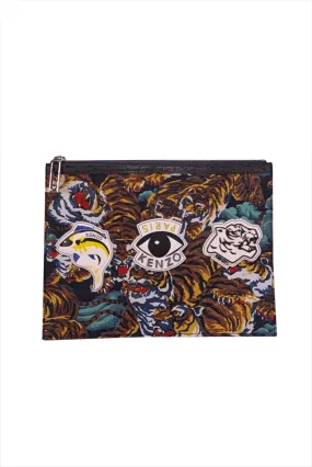 Kenzo - Black & Multi Color Tiger Graphic & Patchwork Clutch