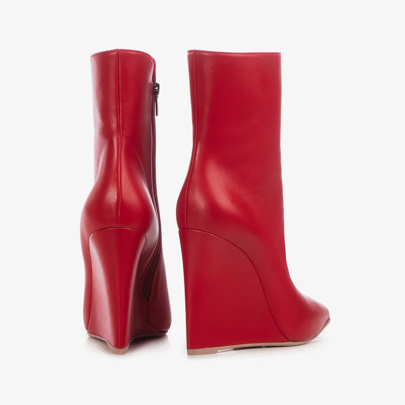 KIRA ANKLE BOOT 120 mm Red nappa leather wedge ankle boot