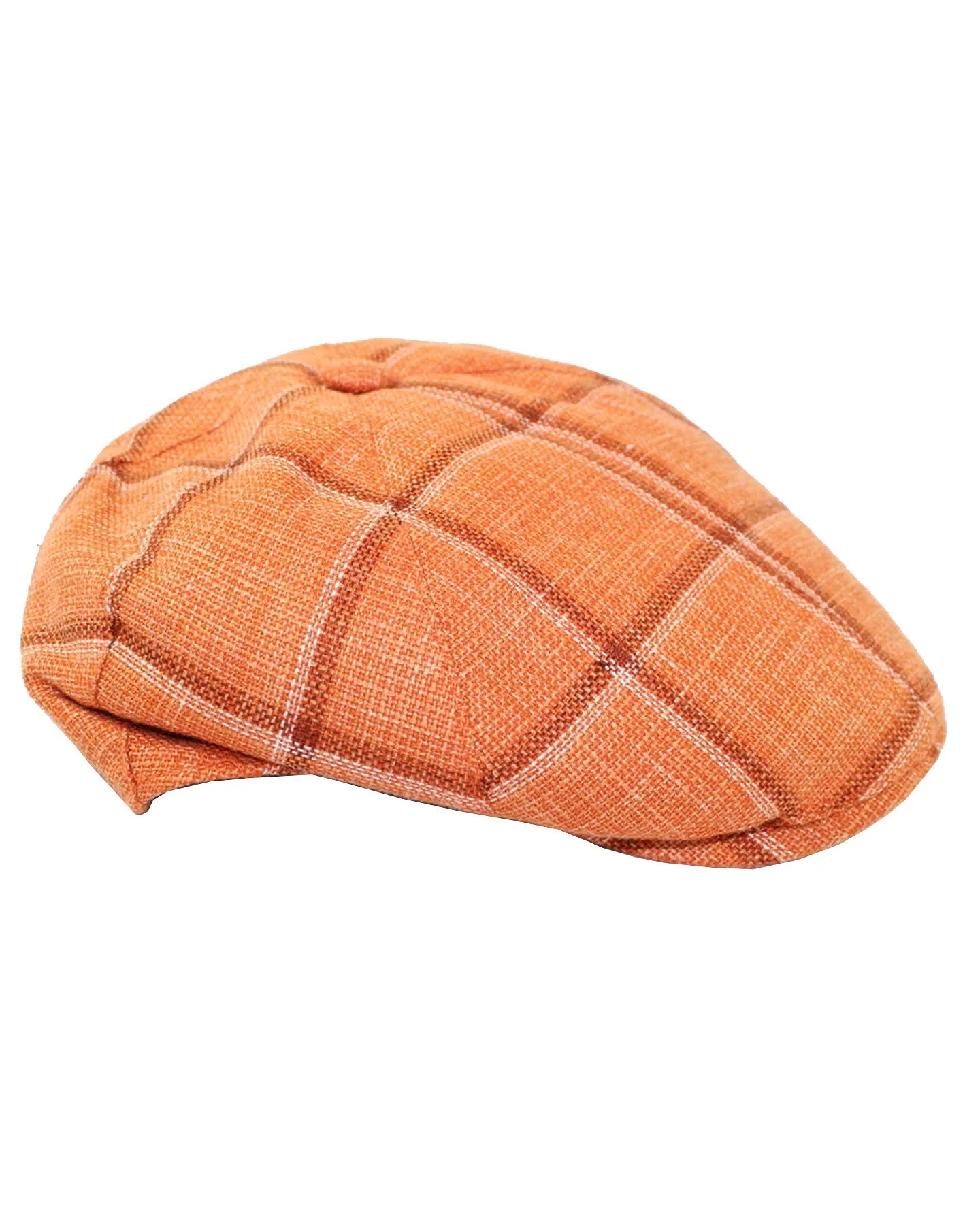 Kiton Soft Cap Cashmere Linen Peach Windowpane Newsboy Cap M SALE