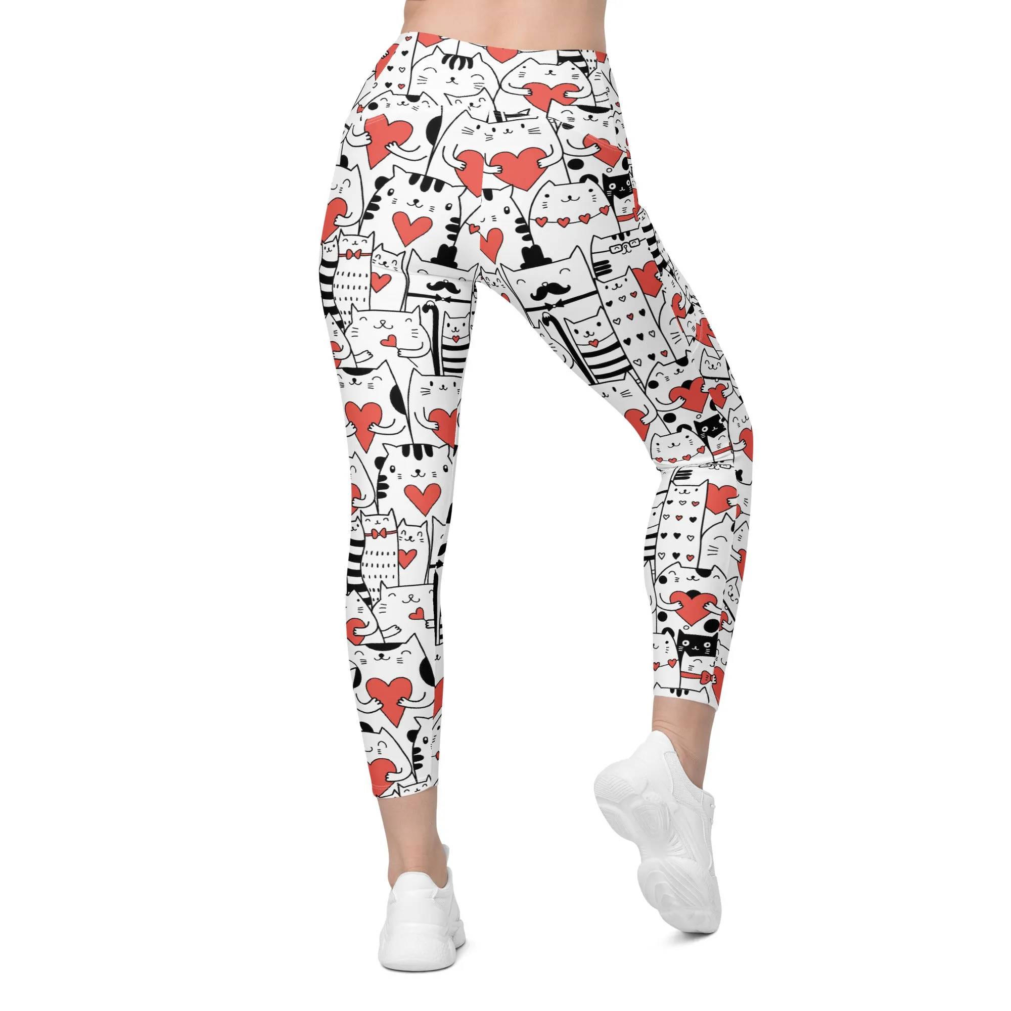 Kitties in Love Crossover Leggings With Pockets