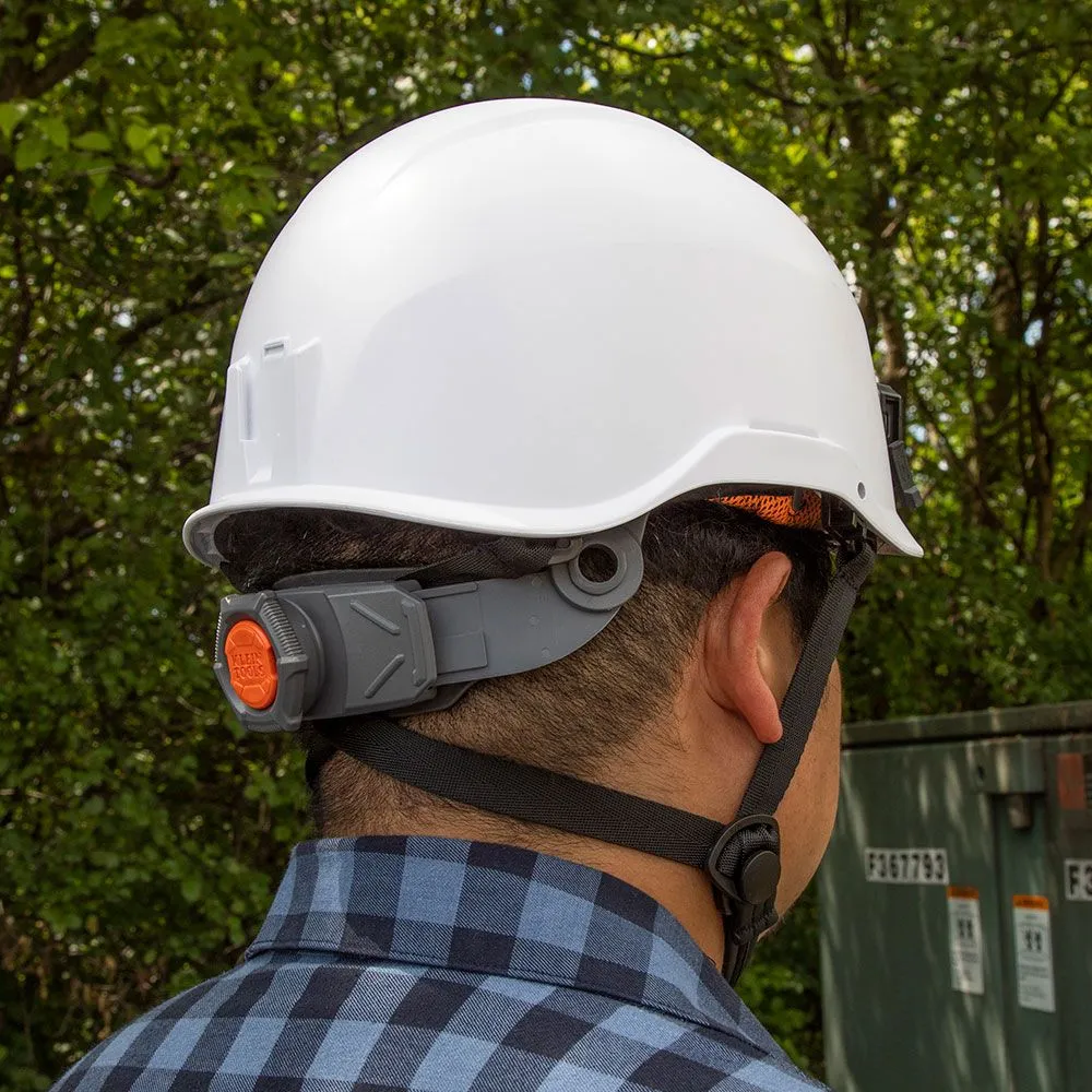 Klein Safety Helmet, Non-Vented-Class E, with Rechargeable Headlamp, White #60146