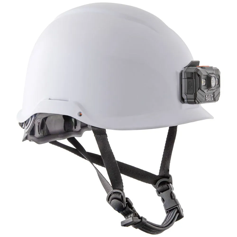 Klein Safety Helmet, Non-Vented-Class E, with Rechargeable Headlamp, White #60146