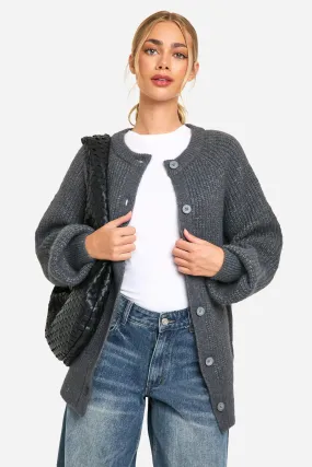 Knitted Oversized Boxy Button Front Cardigan