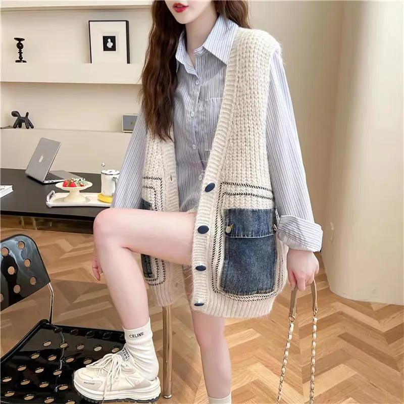Korean style age-reducing loose lazy style sweater vest cardigan for women 2023 new autumn versatile knitted top (S0612)