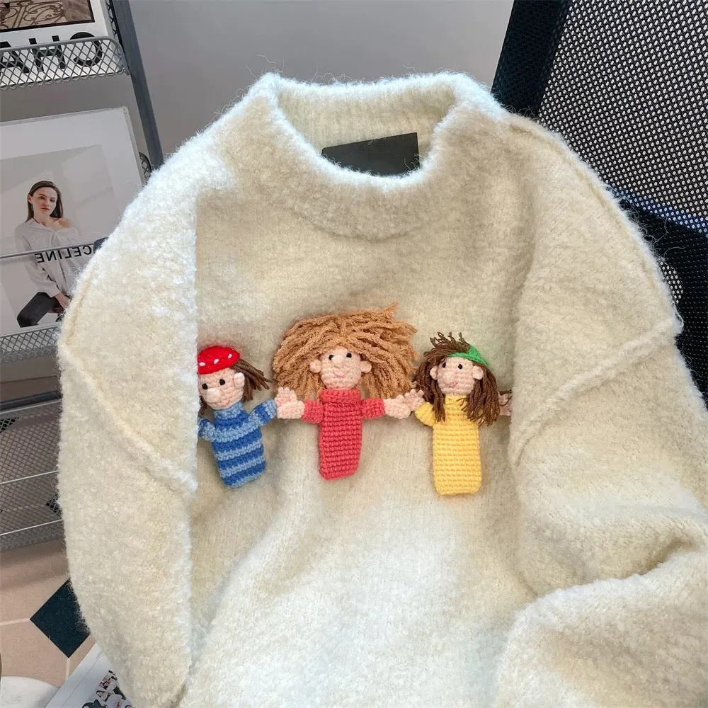 Korean style super good-looking three-dimensional cartoon doll soft waxy sweater men and women autumn and winter lazy style smal