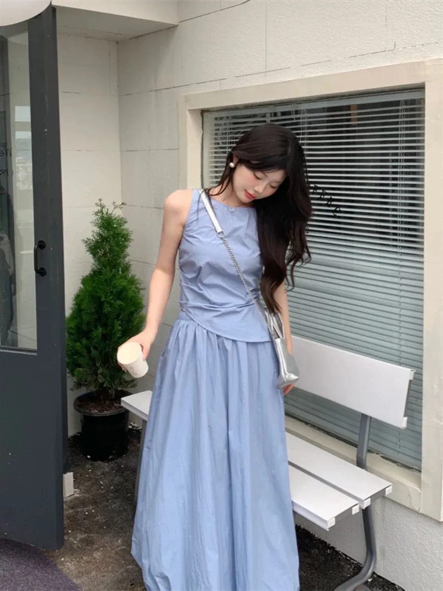 kumikumi fashion suit irregular sleeveless vest women's summer lace A-line skirt two-piece set