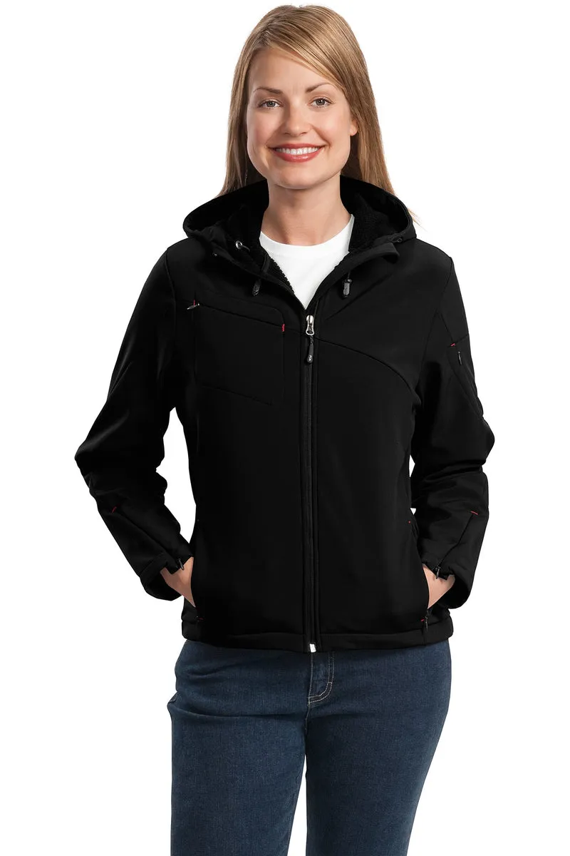L706 Port Authority® Women's Textured Hooded Soft Shell Jacket.