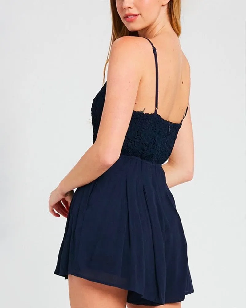 Lace Bodice Pleated Romper - More Colors